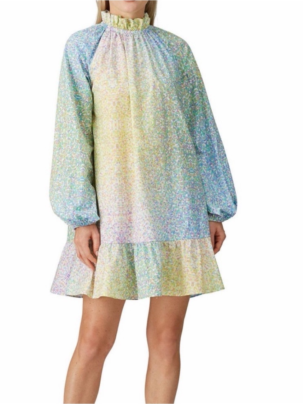 Cynthia Rowley Mona Flounced Confetti Long Sleeve Mini Dress
